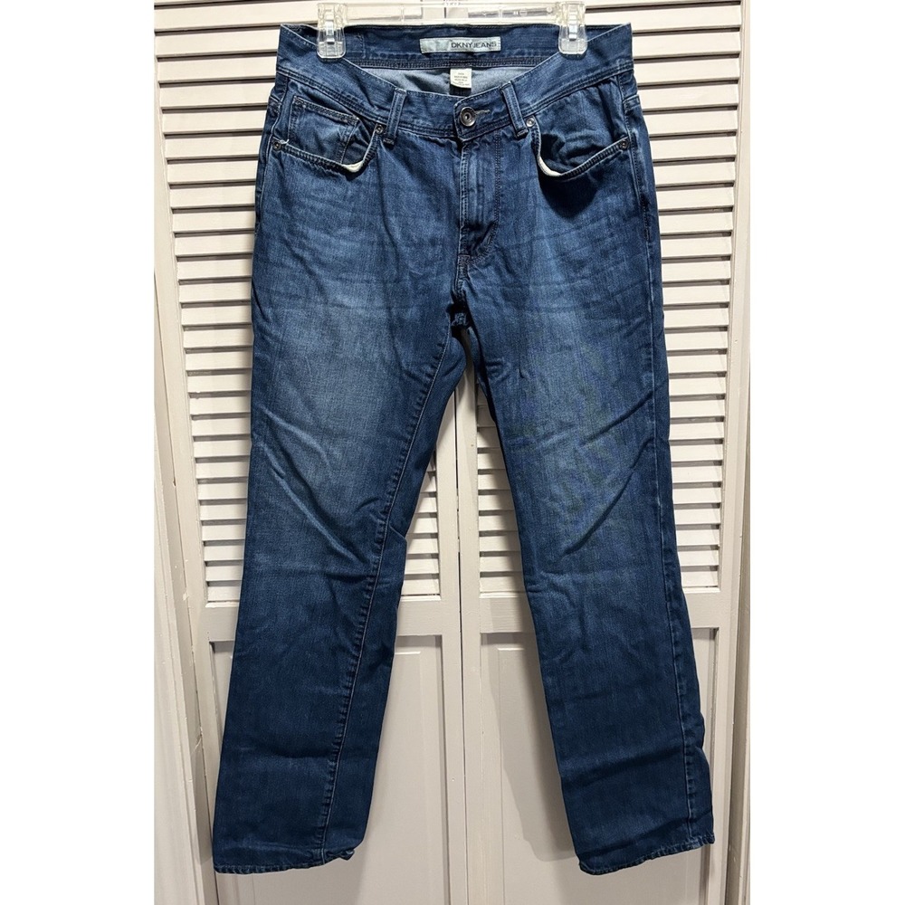 DKNY Medium Wash Straight Leg‎ Denim Jeans Size 32x34 Low Rise Cotton Zip Logo